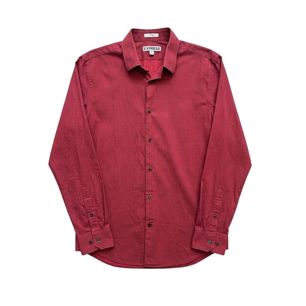 Vintage Express Fitted Mens Long Sleeve Button Down Shirt LARGE Business Casual